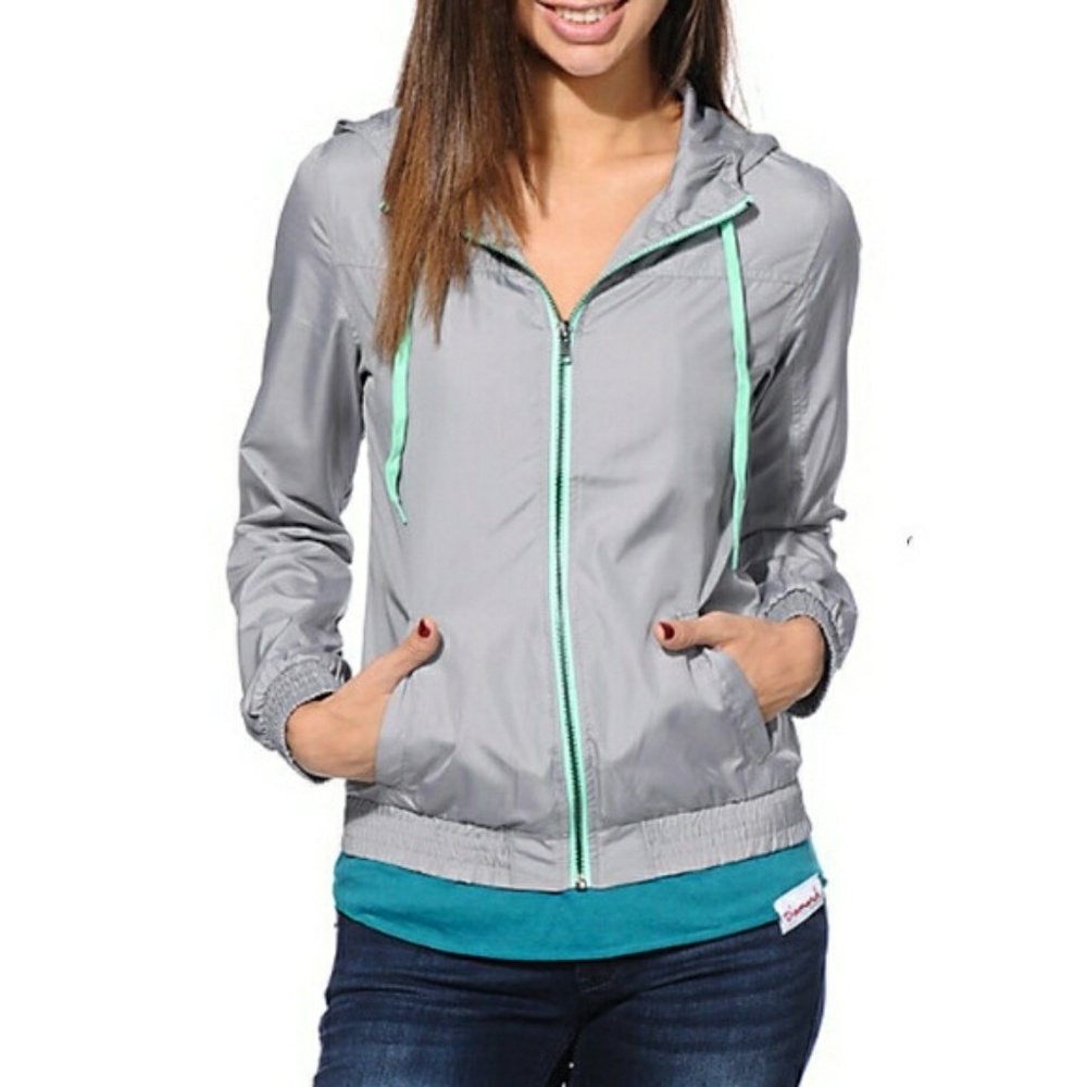 Grey Mint Green Zine Windbreaker Jacket